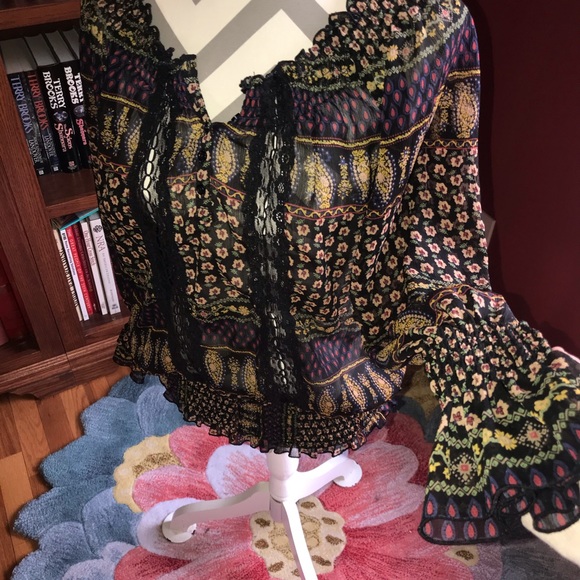 Bailey Blue Black Peasent Blouse Size Large - Picture 3 of 7